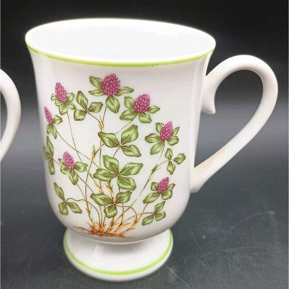 Royal Domino Pedestal Footed Mugs Clover Floral Spring Garden Japan Botanical - Picture 2 of 5